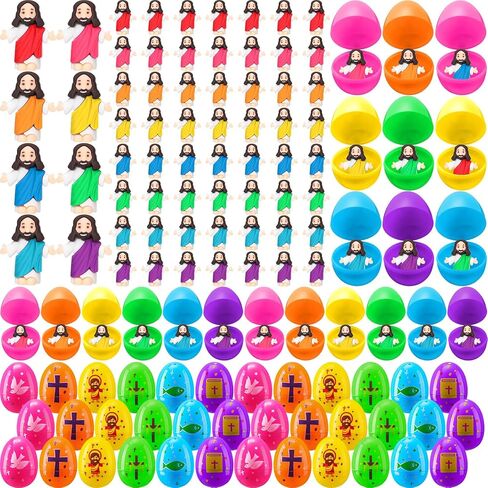 Barydat 60 Pcs Mini Jesus Figures Easter Eggs with Toys Inside Religious Jesus Toys Miniature Jesus Gifts Easter Egg Stuffers Jesus Doll for Sunday School Easter Hunt Party Baptism Gift (Original) in Kuwait