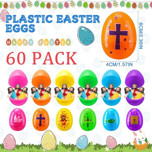 Barydat 60 Pcs Mini Jesus Figures Easter Eggs with Toys Inside Religious Jesus Toys Miniature Jesus Gifts Easter Egg Stuffers Jesus Doll for Sunday School Easter Hunt Party Baptism Gift (Original) in Kuwait