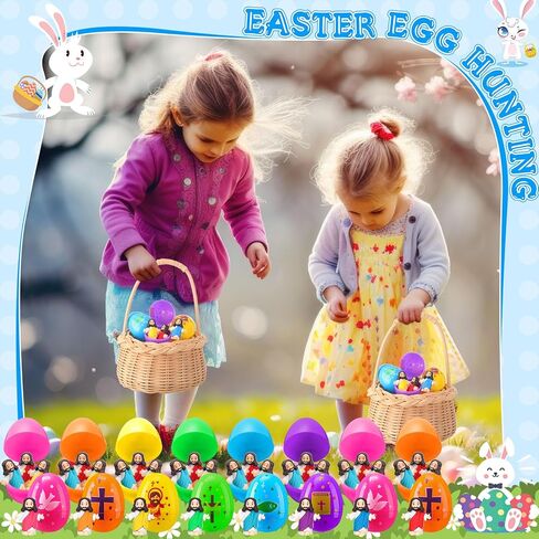 Barydat 60 Pcs Mini Jesus Figures Easter Eggs with Toys Inside Religious Jesus Toys Miniature Jesus Gifts Easter Egg Stuffers Jesus Doll for Sunday School Easter Hunt Party Baptism Gift (Original) in Kuwait