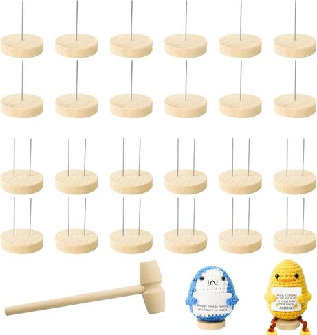 12 PCS CROCHET DOLL STANDS ، CORCOCTET WOODEN مع مطرقة لحيوانات الكروشيه الإيجابية ، حامل دمية متكبعة من الإبرة الفولاذية ، قاعدة خشبية للبطاطا الإيجابية. in Kuwait