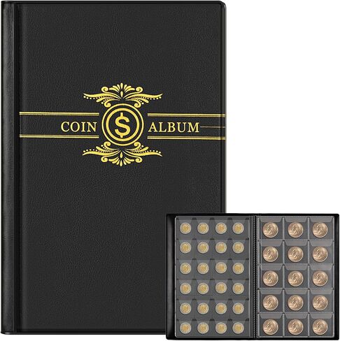 Coin Collection Book Holder Album for Collectors, 300 Pockets Coins Display Storage Case, Collecting Sleeves Organizer Box for Collections Supplies, Money Currency, Pennies (Black) in Saudi Arabia