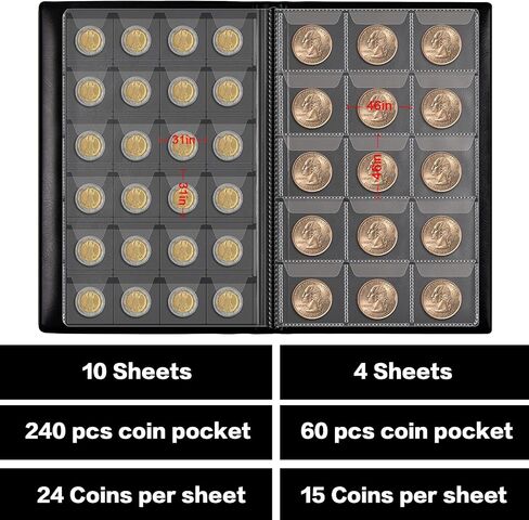 Coin Collection Book Holder Album for Collectors, 300 Pockets Coins Display Storage Case, Collecting Sleeves Organizer Box for Collections Supplies, Money Currency, Pennies (Black) in Saudi Arabia