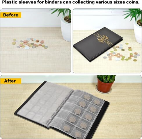 Coin Collection Book Holder Album for Collectors, 300 Pockets Coins Display Storage Case, Collecting Sleeves Organizer Box for Collections Supplies, Money Currency, Pennies (Black) in Saudi Arabia