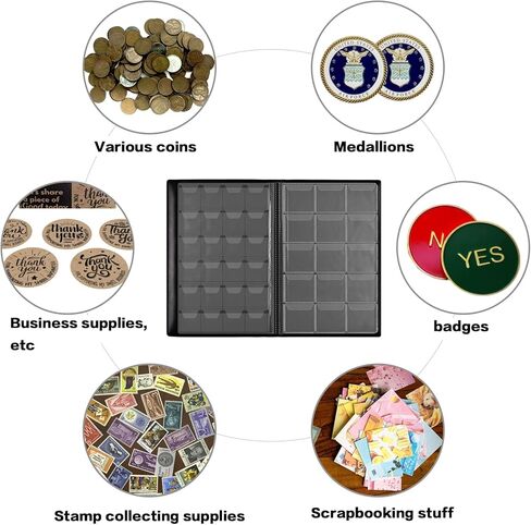 ألبوم حامل الكتب لجمع العملة لهواة جمع العملات ، 300 مجموعة من الجيوب Coins Display Storage ، جمع مربع منظم الأكمام لمستلزمات المجموعات ، والعملة المالية ، والبنسات (أسود) in Kuwait