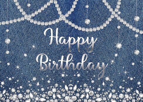 INRUI Denim and Diamonds Happy Birthday Photography Backdrop Glitter Diamonds Baby Shower Woman Anniversary Party Decoration (7x5FT) in Saudi Arabia
