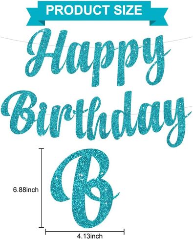 Beishida Teal Blue Happy Birthday Lanner - زخارف بريق مسبقة ، علامة على النساء ، الخلفية in Kuwait