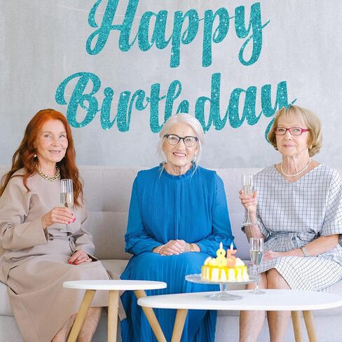 Beishida Teal Blue Happy Birthday Lanner - زخارف بريق مسبقة ، علامة على النساء ، الخلفية in Kuwait