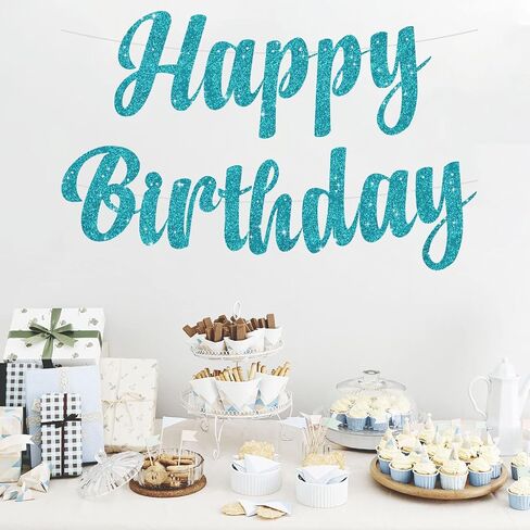 Beishida Teal Blue Happy Birthday Lanner - زخارف بريق مسبقة ، علامة على النساء ، الخلفية in Kuwait