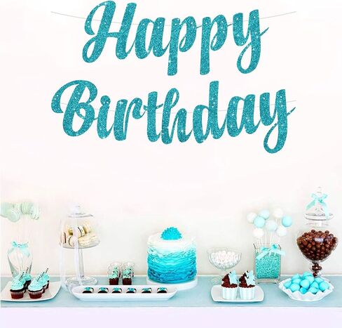 Beishida Teal Blue Happy Birthday Lanner - زخارف بريق مسبقة ، علامة على النساء ، الخلفية in Kuwait