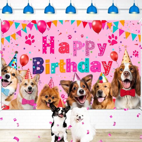 Dog Birthday Decorations Large Dog Birthday Banner Backdrop Puppy Party Decorations Dogs Birthday Party Supplies Lets Pawty Birthday Party Photography Background for Dogs Kids Birthday (Pink) in Saudi Arabia