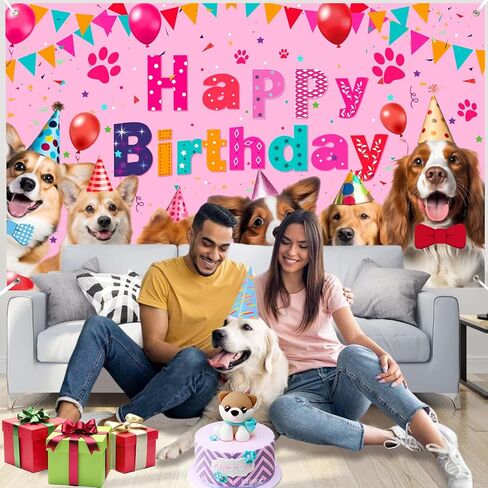 Dog Birthday Decorations Large Dog Birthday Banner Backdrop Puppy Party Decorations Dogs Birthday Party Supplies Lets Pawty Birthday Party Photography Background for Dogs Kids Birthday (Pink) in Saudi Arabia