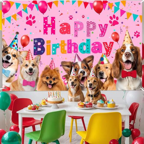 Dog Birthday Decorations Large Dog Birthday Banner Backdrop Puppy Party Decorations Dogs Birthday Party Supplies Lets Pawty Birthday Party Photography Background for Dogs Kids Birthday (Pink) in Saudi Arabia