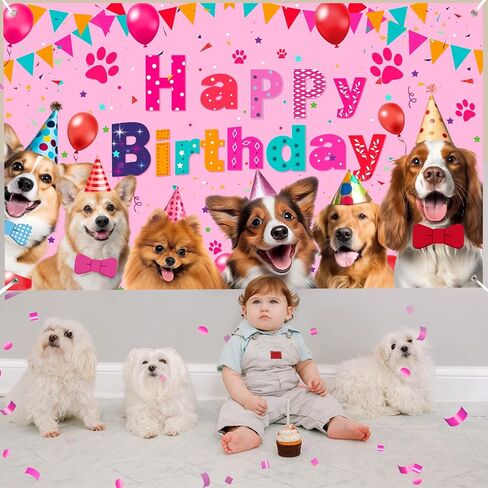 Dog Birthday Decorations Large Dog Birthday Banner Backdrop Puppy Party Decorations Dogs Birthday Party Supplies Lets Pawty Birthday Party Photography Background for Dogs Kids Birthday (Pink) in Saudi Arabia