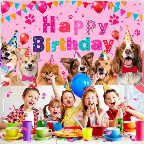 Dog Birthday Decorations Large Dog Birthday Banner Backdrop Puppy Party Decorations Dogs Birthday Party Supplies Lets Pawty Birthday Party Photography Background for Dogs Kids Birthday (Pink) in Saudi Arabia