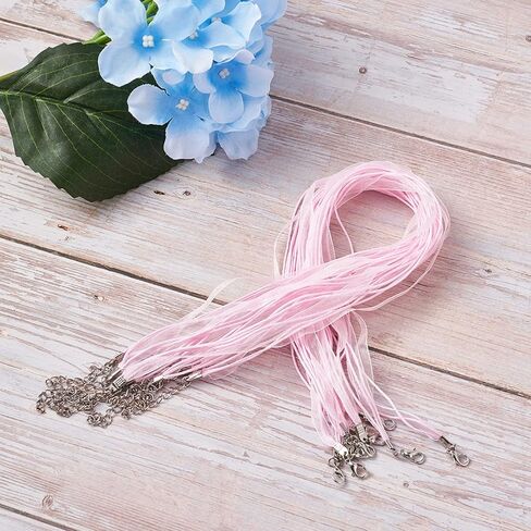 Pandahall 100Pcs 17" Waxed Jewelry Necklace Cord with Organza Ribbon and Lobster Clasps and Chain Extender for DIY Jewelry Making (Mixed Color) in Saudi Arabia