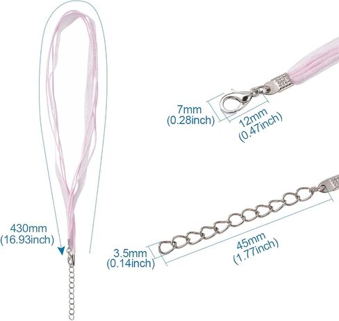 Pandahall 100Pcs 17" Waxed Jewelry Necklace Cord with Organza Ribbon and Lobster Clasps and Chain Extender for DIY Jewelry Making (Mixed Color) in Saudi Arabia