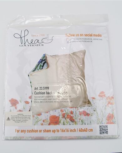 Thea Gouverneur Cushion Back Kit with Zipper - Set of 3 - Beige - for Any 16x16 Inch (40x40cm) Cushion- Cross Stitch Creations - Embroidery - Embroidery Kit for Adults - 23.59993 in Kuwait