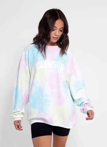 Chicka-d NCAA North Carolina Tar Heels Womens Tie Dye Corded Crew, Rainbow Tie-Dye, X-Large in Saudi Arabia