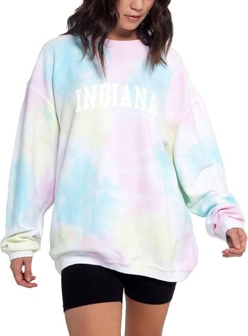 Chicka-d NCAA North Carolina Tar Heels Womens Tie Dye Corded Crew, Rainbow Tie-Dye, X-Large in Saudi Arabia