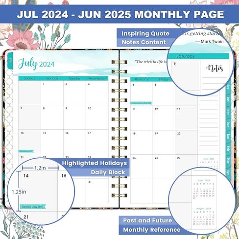 Planner 2024-2025 - Academic Planner 2024-2025, JUL 2024 - JUN 2025, 6.4" x 8.5" Weekly Monthly Planner with Tabs, Hardcover, Elastic Closure, Back Pocket in Kuwait
