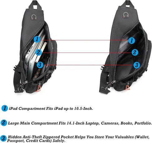 NICGID Sling Bag Backpack, 13.3'' 14.1'' Laptop Bag Crossbody Shoulder Chest Backpacks Travel Outdoors for Men Women in Kuwait