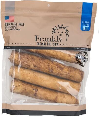 Original Frankly - Steak Flavored Beef Chew Dog Retriever Rolls - High Protein Collegen Packed - Made in The U.S.A. - 4 Count 7-8" Roll (8760) in Kuwait