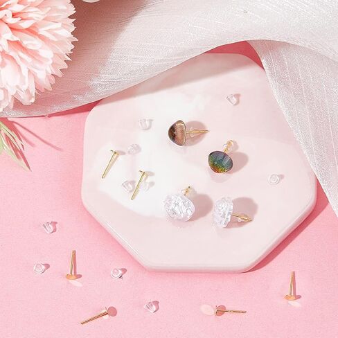 Beebeecraft 1 Box 10 Pairs 925 Sterling Silver Earring Posts Flat Pad Earring Studs Hypoallergenic 4mm Earring Cabochon Setting with 50Pcs Ear Nuts and Silver Polishing Cloth for Jewelry Making in Saudi Arabia