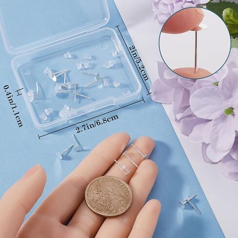 Beebeecraft 1 Box 10 Pairs 925 Sterling Silver Earring Posts Flat Pad Earring Studs Hypoallergenic 4mm Earring Cabochon Setting with 50Pcs Ear Nuts and Silver Polishing Cloth for Jewelry Making in Saudi Arabia