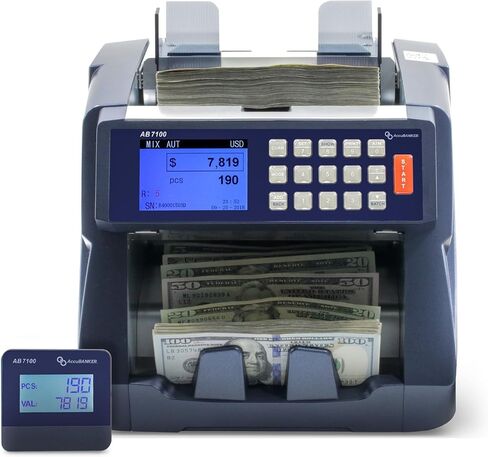 Accubanker AB7100 عداد قيمة الفواتير المختلط ، فئة البنك المصرفي المذهب الأموال الأموال العداد ، كاشف مقلوب من 5 نقاط ، العد ، يحمل 500 فاتورة 1200 فاتورة/دقيقة in Saudi Arabia