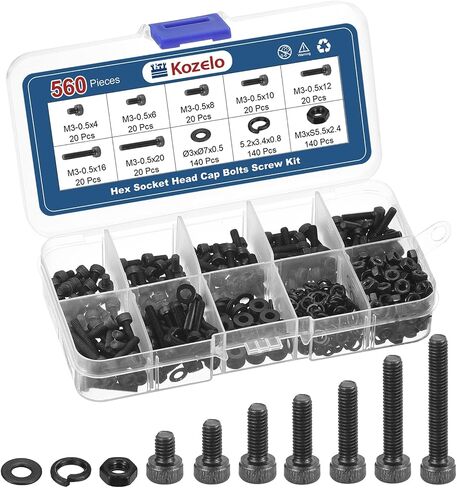 320pcs M3 Socket Head Cap Screws Bolts Nuts Assortment Kit - [M3x10/12/14/16mm] Alloy Steel Fully Threaded Black Oxide 12.9 Internal Hex Screw for 3D Printer Use in Kuwait