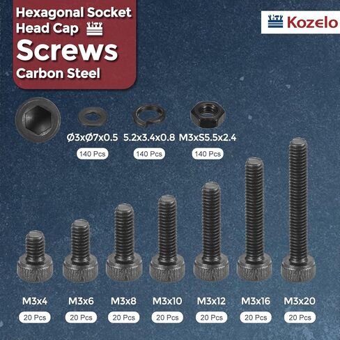 320pcs M3 Socket Head Cap Screws Bolts Nuts Assortment Kit - [M3x10/12/14/16mm] Alloy Steel Fully Threaded Black Oxide 12.9 Internal Hex Screw for 3D Printer Use in Kuwait