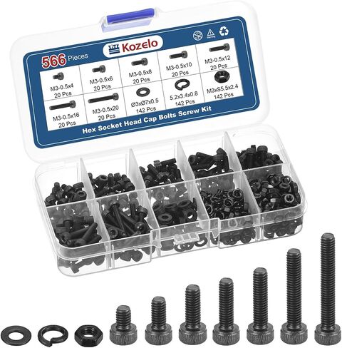 320pcs M3 Socket Head Cap Screws Bolts Nuts Assortment Kit - [M3x10/12/14/16mm] Alloy Steel Fully Threaded Black Oxide 12.9 Internal Hex Screw for 3D Printer Use in Kuwait