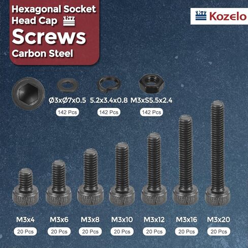320pcs M3 Socket Head Cap Screws Bolts Nuts Assortment Kit - [M3x10/12/14/16mm] Alloy Steel Fully Threaded Black Oxide 12.9 Internal Hex Screw for 3D Printer Use in Kuwait