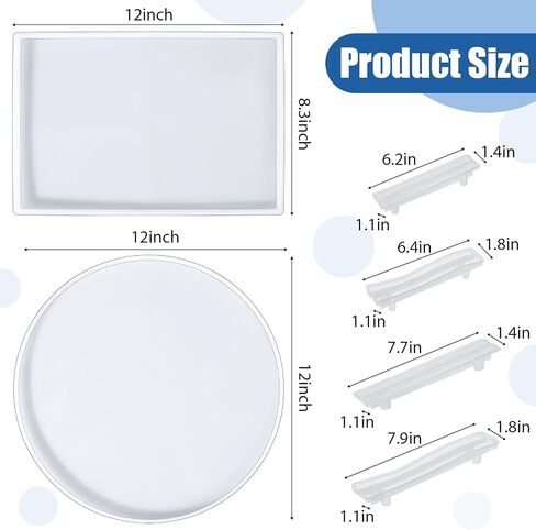 meekoo 2 Pcs Large Silicone Resin Tray Molds with 4 Pcs Handles Serving Tray Resin Mold for Making Jewelry Plates Tea Coasters Art Craft Casting Supplies(Round, Rectangle) in Kuwait