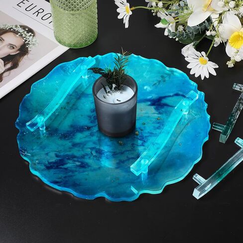 meekoo 2 Pcs Large Silicone Resin Tray Molds with 4 Pcs Handles Serving Tray Resin Mold for Making Jewelry Plates Tea Coasters Art Craft Casting Supplies(Round, Rectangle) in Kuwait