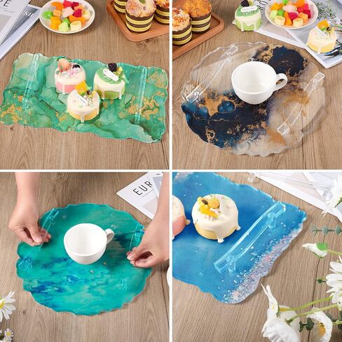 meekoo 2 Pcs Large Silicone Resin Tray Molds with 4 Pcs Handles Serving Tray Resin Mold for Making Jewelry Plates Tea Coasters Art Craft Casting Supplies(Round, Rectangle) in Kuwait
