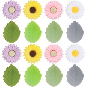 16 Pcs Knitting Needle Stoppers Silicone Daisy Leaves Knitting Needles Point Protectors Colorful Needle Minder for Knitting Crochet Knitting Needle Point