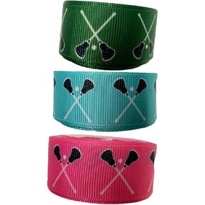 15 yds 7/8" Lacrosse Sticks Ball Ribbon - Navy Pink 5 yds Each - Grosgrain Ribbon - Lacrosse Ball Ribbon