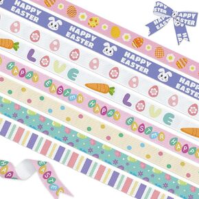 YKW Easter Ribbon Set, 8 Pack (3/8 Inch x 3 Yards Each) Easter Bunny Egg Carrot Grosgrain Ribbons, for Gift Wrapping, Baskets & Crafts Decoration