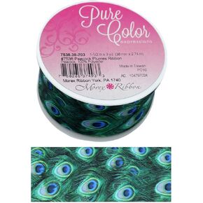 Morex Ribbon Peacock Plumes Ribbon, 1 1/2 inch by 3 Yards, Peacock Plume, 7538.38-703