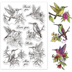 Globleland Hummingbird Clear Stamps Flowers Leaves Birds Silicone Clear Stamp Seals Stamps Transplent for DIY Scrapbooking Cards Making Photo Abrum Journal