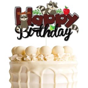 Cute Raccoon Happy Birthday Cake Topper, Wildlife Jungle Animal Cake Decor,Woodland Animal Themed Baby Shower Birthday Party Decoartions 1
