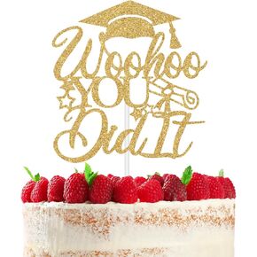 Woohoo You Did It Cake Topper, Congrats Grad of 2025/So Proud of You, Funny 2025 Senior High School College University Graduation Party Decoration Supplies, Gold Glitter
