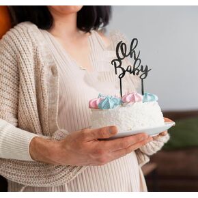 OH BABY CAKE Topper - مكون إضافي للديكور للاستحمام الطفل/حفلة عيد ميلاد/حفل بين الجنسين - الفضة ، عدد واحد ، 4.7 × 4 بوصات ، فضية معدنية