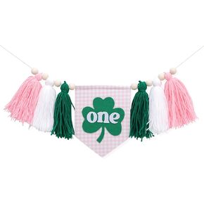 Patrick's Day 1st Birthday High Chair Banner for Girls - Shamrock Lucky One Pink Tassel Highchair Banner, Patrick's Day Birthday Decorations for Girls, St.Patrick's Day 1st Birthday Decor