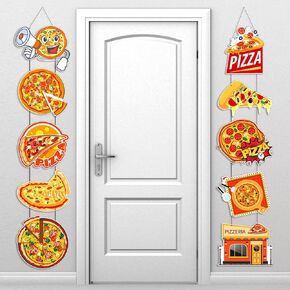 10 Pcs Pizza Door Sign Banner Pizza Themed Hanging Porch Signs Decor Paper Pizza Birthday Party Decorations for Outdoor Indoor Supplies Favors