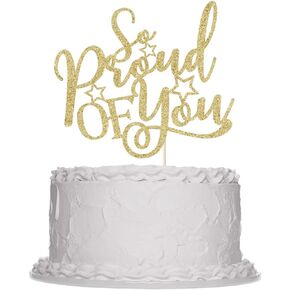 Sleyberoy Glitter So Proud Of You Graduation Cake Topper-Congratulations Class of 2025, High School College Party Decor (gold 2)