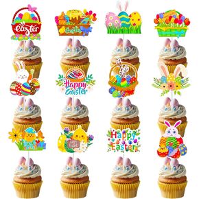 12pcs لطيف عيد الفصح كب كيك أعلى القبعات البيض الكتاكيت أرنب نمط المهرجانات موضوع كعكة القبعات العليا الديكور لعيد عيد ميلاد الربيع لوازم الحفلات