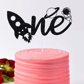 Glitter One Cake Topper - Planet Asthoreal theme Happy 1st Birthday Cake Topper ، أول عيد ميلاد للاستحمام طفل يكشف عن ديكورات الحفلات الأسود