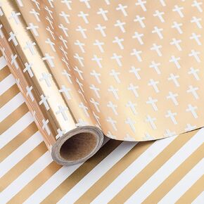 LDGOOAEL Mini Wrapping Paper Roll - Reversible Design (17" X 32.8 Feet) - Blue Cross for Birthday, Baby Shower